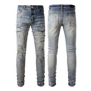 Jeans en détresse de la rue High Street avec des leggings élastiques à encre éclaboussées # 883