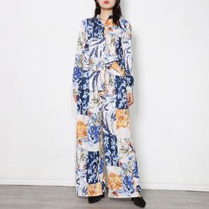 High Street Est Designer Fashion Lange Mouw Prachtige Floral Gedrukt Jumpsuit 210521