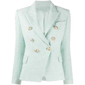 HIGH STREET est Designer Jacket Boutons métalliques classiques pour femmes Blazer en tweed à double boutonnage vert menthe 211019
