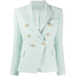 HIGH STREET est Designer Veste Femme Classique Boutons Métalliques Double Boutonnage Tweed Blazer Vert Menthe 211006