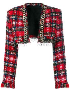 High Street Est Designer Jacket Women's FRANDED Tassel Plaid Tweed Crop Short 210521