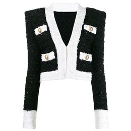 High Street Est Designer Jacket Dames Lion Buttons Kleurenblok Tweed Korte 210521