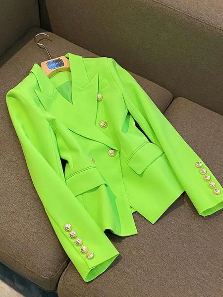 HIGH STREET est Designer Veste Femmes Classique Métal Lion Boutons Double Boutonnage Slim Fit Blazer Néon Vert 240306