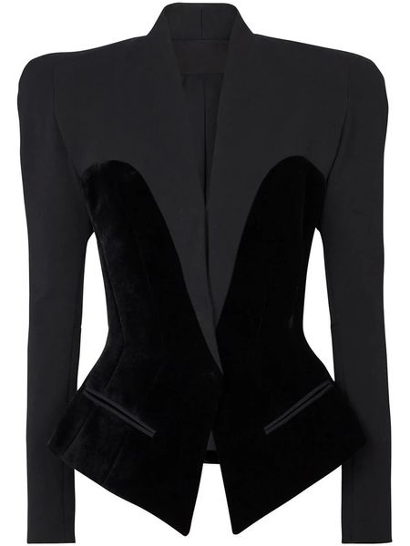 HIGH STREET est Designer Jacket Womens Slim Fit Patchwork Velvet Blazer 240108