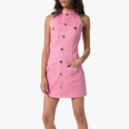 HIGH STREET est Designer Summer Dress Women's Sleeveless Lion Buttons Abbellito Denim Tank 210521