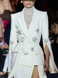 High Street EST Fashion 2024 Designer Jacket Womens Slit Slite Shipnestone Diamonds Per perle Blazer ceinturé 240506