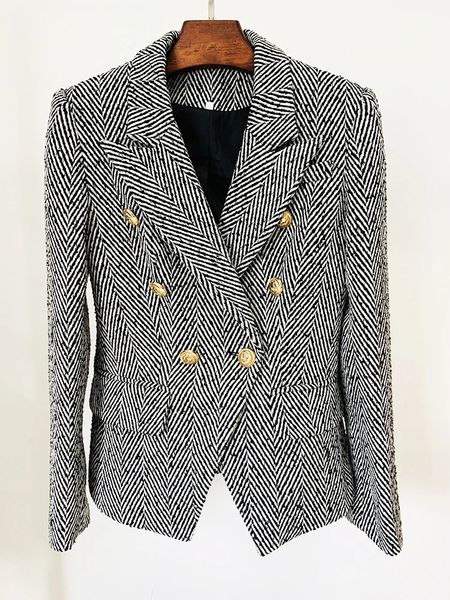HIGH STREET est FW Designer manteau en laine femmes coupe ajustée boutons de Lion chevrons rayé Tweed veste Blazer 240112