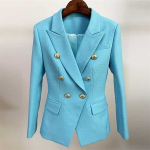 High Street Est Runway Designer Blazer Dames Klassieke Lion Buttons Double Breasted Slank Montage Geweven Jacket 210930