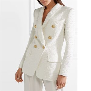 HIGH STREET est Runway Designer Blazer Femmes Boutons En Métal Col Châle Laine Mélange Tweed Manteau 210521