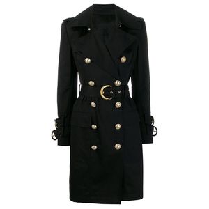 High Street Fall Winter Designer Trench Dames Double Breasted Lion Buttons Belted Overjas 210521
