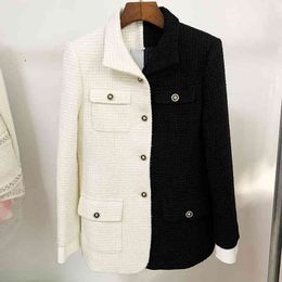 High Street Fashion Designer Jacket Dames Kleur Blok Wol Mengsels Tweed Coat 210521
