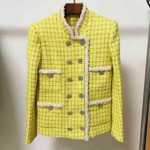 High Street Fashion Fall Winter Designer Jacket Dames Double Breasted FRANTED Tweed 210521