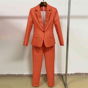 High Street Mode Stijlvolle Designer Runway Suit Set Dames Vintage Plaid Floral Print Blazer Broek 210521