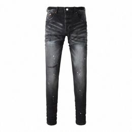 High Street Fi Hommes Jeans Rétro Noir Gris Stretch Skinny Fit Ripped Jeans Hommes Peint Designer Hip Hop Marque Pantalon 20Ja #