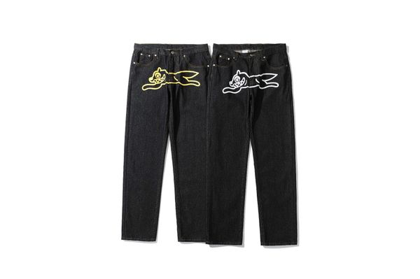 Pantalones vaqueros con estampado de cabeza de perro volador de calle alta para hombre Pantalones de pierna recta casuales de pierna suelta de moda