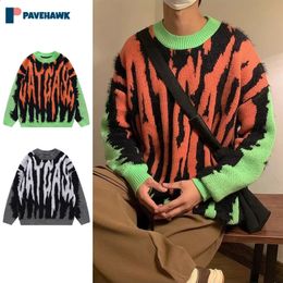 Graffiti High Street Tricoted Sweater Man Woman Automn Color Block Flash Tricketwear Pullover Hip Hop Retro Juiners Tops Unisexe 240426