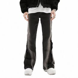 High Street Hip-Hop Changement progressif Jeans Zipper Fente Pantalon évasé Design Pantalon droit Pantalon décontracté hommes et femmes jeans 5023 r6N2 #