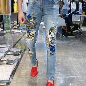 High Street Hip Hop Trendy Impression Stretch Jeans Hommes Graffiti Imprimer Graphique Moto Skinny Uomo X0621
