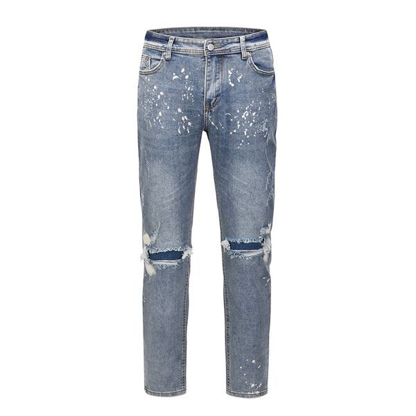 High Street Hole Jeans para hombre Washed Destroy Oversize Casual Pencil Pants Retro Straight Loose Baggy Denim Pantalones