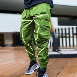 High street joggers pantalones reflectantes nocturnos pantalones de chándal casuales para hombre primavera otoño pantalones cargo hombres moda Hip Hop cool 11O75