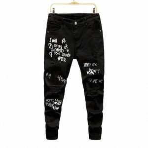 High Street letra bordada pantalones de calle fritos Hip Hop Retro para hombre pantalones de mezclilla rectos Streetwear pantalones vaqueros casuales J7jS #
