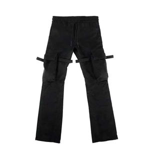 High Street Heren Damesbroek Cargo Broek Mid Katoen Losse Rechte Casual Bandage Pocket Streamers Uitlopende Broek Neutrale G1007