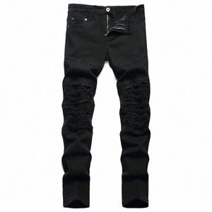 High Street Mens Straight Hole Ripped Jeans Distred Denim Pantalons Hommes Fi Hip Hop Blanc Noir Cott Jeans Vaqueros Hombre H97m #