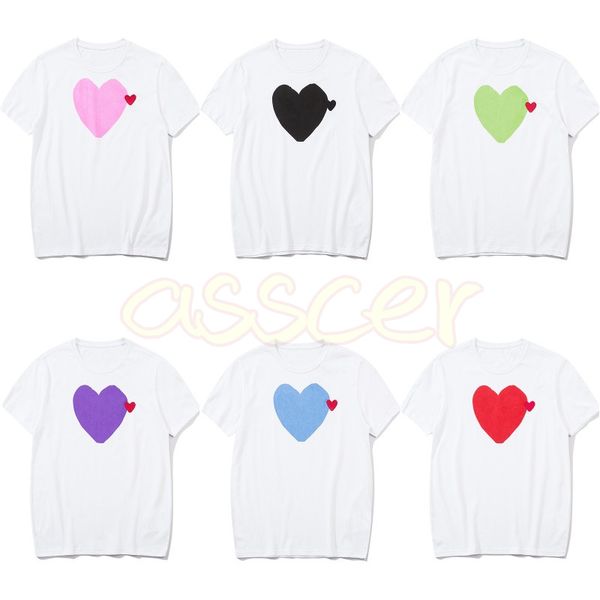 High Street Mens White T Shirts Fashion Womens Heart Print Tees Designer Man Short Sleeve Tops Asian Size S-2XL