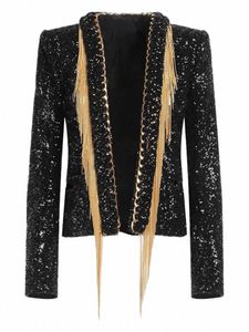High STREET – veste à paillettes pour femmes, avec chaînes à pampilles et paillettes de styliste Fi, A044 #, nouvelle collection 2024