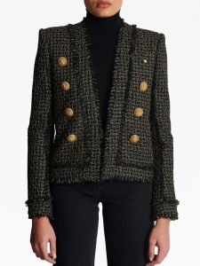 HIGH STREET Nieuwste Designer Fashion 2024 dames leeuwenknopen geruit tweed jasje met franjes