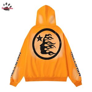 High Street Oranje Sweatshirts Heren Dames HELLSTAR Hoodies 1 Kwaliteit Vintage Gewassen Doen Oude Trui Met Tags 231221