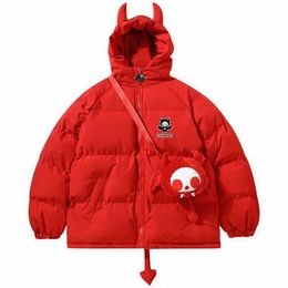 High Street Parkas rembourrés Hommes Hip Hop Devil Horns Wing Tail Designer Vestes à capuchon d'hiver Épaissir Puffer Manteaux avec poupée z8i3 #