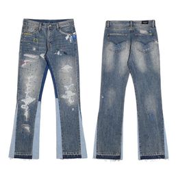 High Street Pants Flare Jeans para hombres Diseñador Punk Pantalones pintados Patchwork Moda Pantalones de motocicleta