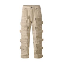 Pantalons de rue haute jean hommes Streetwear hommes jambe droite décontracté motard Cargo pantalon Hip Hop