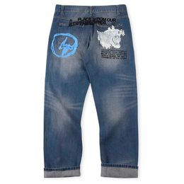 High Street Pants Straight Leg Jeans para hombres Suprior Designer Punk Printed Blue Pants Pantalon Homme Fashion Motorcycle Pantalones