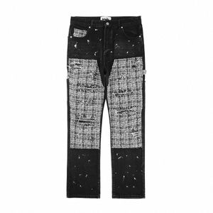 High Street Patchwork Gat Distred Geschilderde Jeans Broek voor Mannen Rechte Y2K Baggy Casual Cargos Oversized Denim Broek h52C #