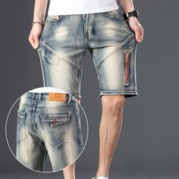 High Street Patchwork Man Jeans Retro Distressed Men's Denim Shorts Pants Regelmatig Fit Straight Summer Brand Korte broek