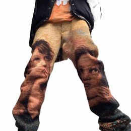 Pantalon imprimé à motif de rue pour hommes, fermeture éclair, taille moyenne, droit, décontracté, Vintage, ample, persalité, o4R4 #