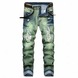 High Street Ripped Jeans pour hommes Four Seass Casual Denim Pantalon Persalized Ocean Green Jeans droits Fi Pantalons pour jeunes R7Ro #
