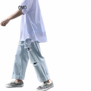 High Street Gescheurde Jeans Mannelijke broek broek Hiphop Wijde pijpen Broek Zomer Dunne Secti Rechte Losse Casual wijde pijpen broek o7wa #