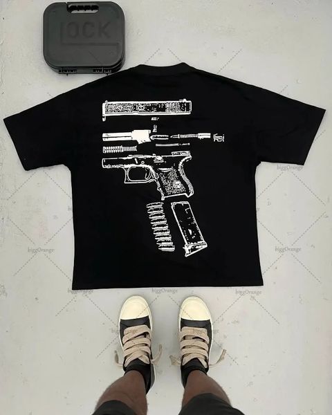 High Street Rock and Roll Hip Hop Men T-shirt Y2K Fashion Round Col Top Harajuku polyvalent décontracté surdimension
