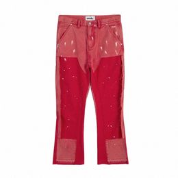 High Street Spliced Encre mouchetée Micro Flare Pantalon pour hommes et femmes Patchwork Baggy Jeans Ropa Hombre Casual Denim Pantalon y0k4 #