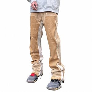 High Street Spliced Encre mouchetée Micro Flare Pantalon pour hommes et femmes Patchwork Baggy Jeans Ropa Hombre Casual Denim Pantalon R9TH #