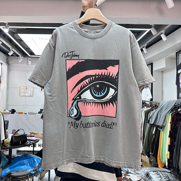 High Street Tees T-Shirts Chemise surdimensionnée pour homme EUR Taille Summer Suprior Eyes Imprimé Heavy Fabric Ripped T-shirts Real Pics Vintage Grey Tee