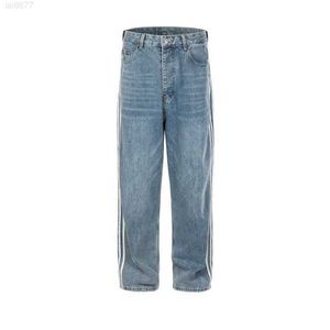 High Street trendy merk gewassen klassieke gestreepte drie bar casual losse silhouet jeansgxww