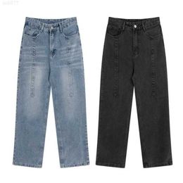 High Street Trendy Vibe-stijl Fake Streamer Washed Old Straight Tube Casual Jeans12fp