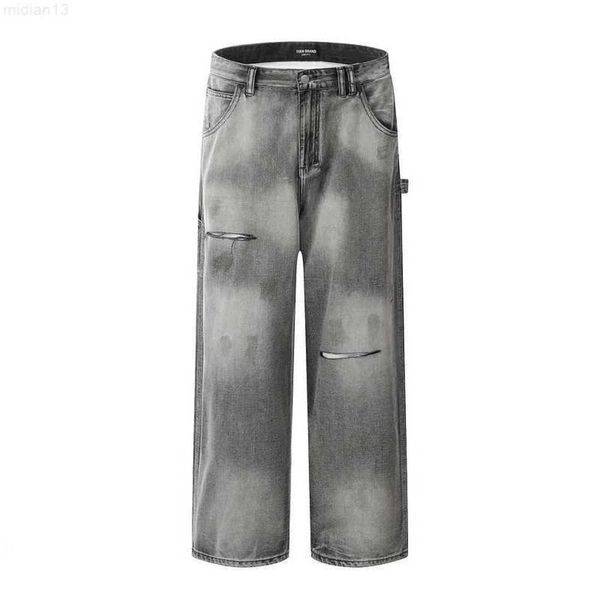 High Street Vibe Made Old Washed Cut Jeans déchirés, hommes et femmes de marque américaine à la mode minceur jambe droite Pantsq3rp