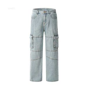 High Street gewassen lichtblauwe lijn patchwork patchzak rechte buis loszittende casual jeans9fkc