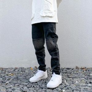 Street White Gnee Fold Vertical Stripe Elastic Slim Fit serré jeans Men's Men's Casual Calf Jeans Ultra Thin Men's Clothing 231222