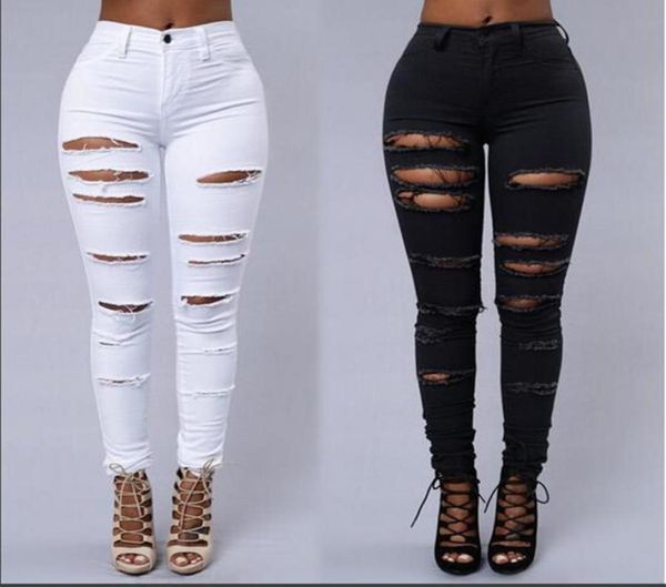 High Street Jeans ajustados para mujer Pantalones vaqueros ajustados con piel rasgada sexy Pantalones de mezclilla lápiz en blanco y negro de moda 6309625